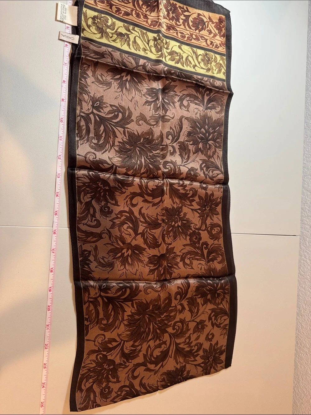 Halston Heritage Black and Ivory Floral Print Silk Scarf, Brown toned silk scarf